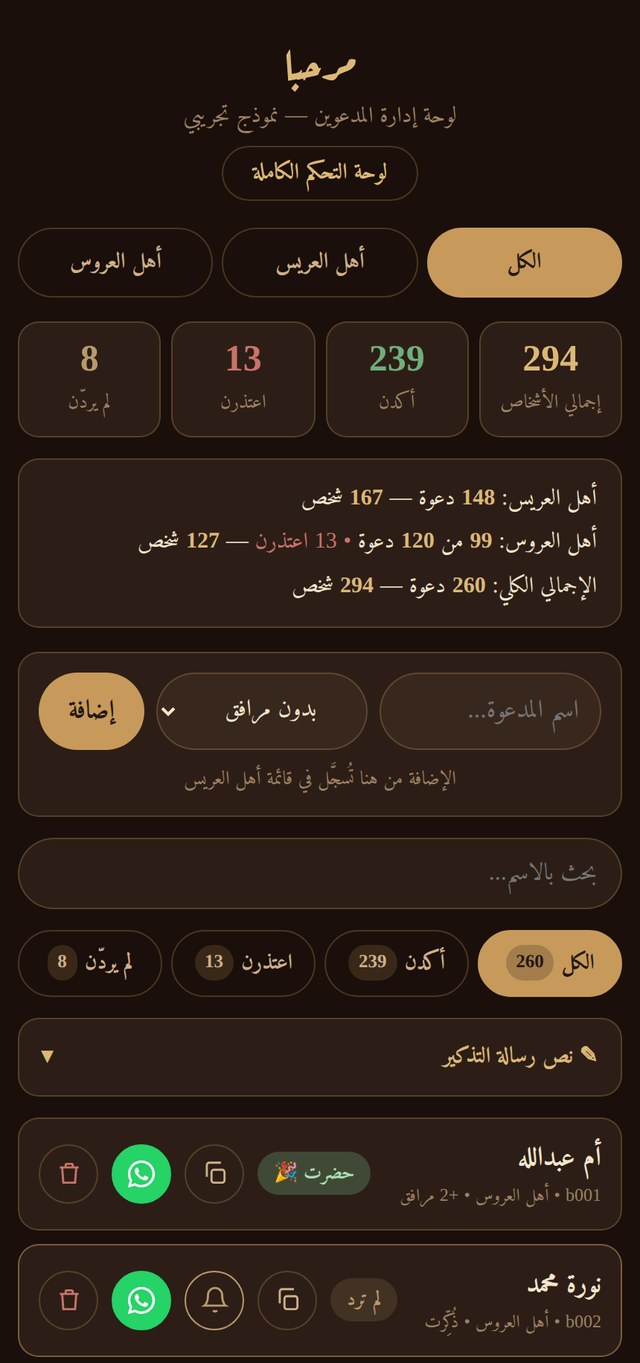لوحة إدارة المدعوين